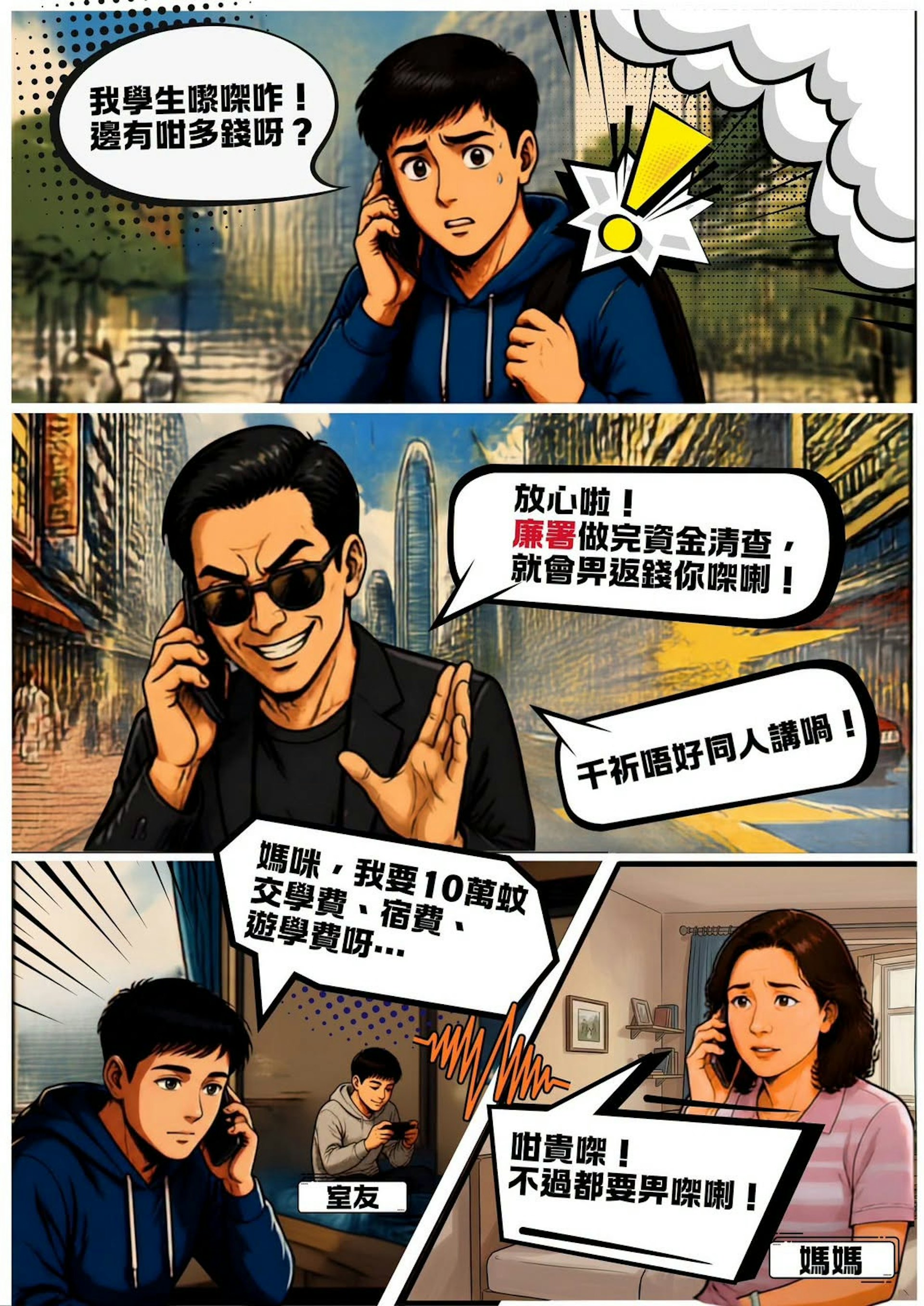 廉署在Facebook專頁上載多張反詐騙的漫畫。