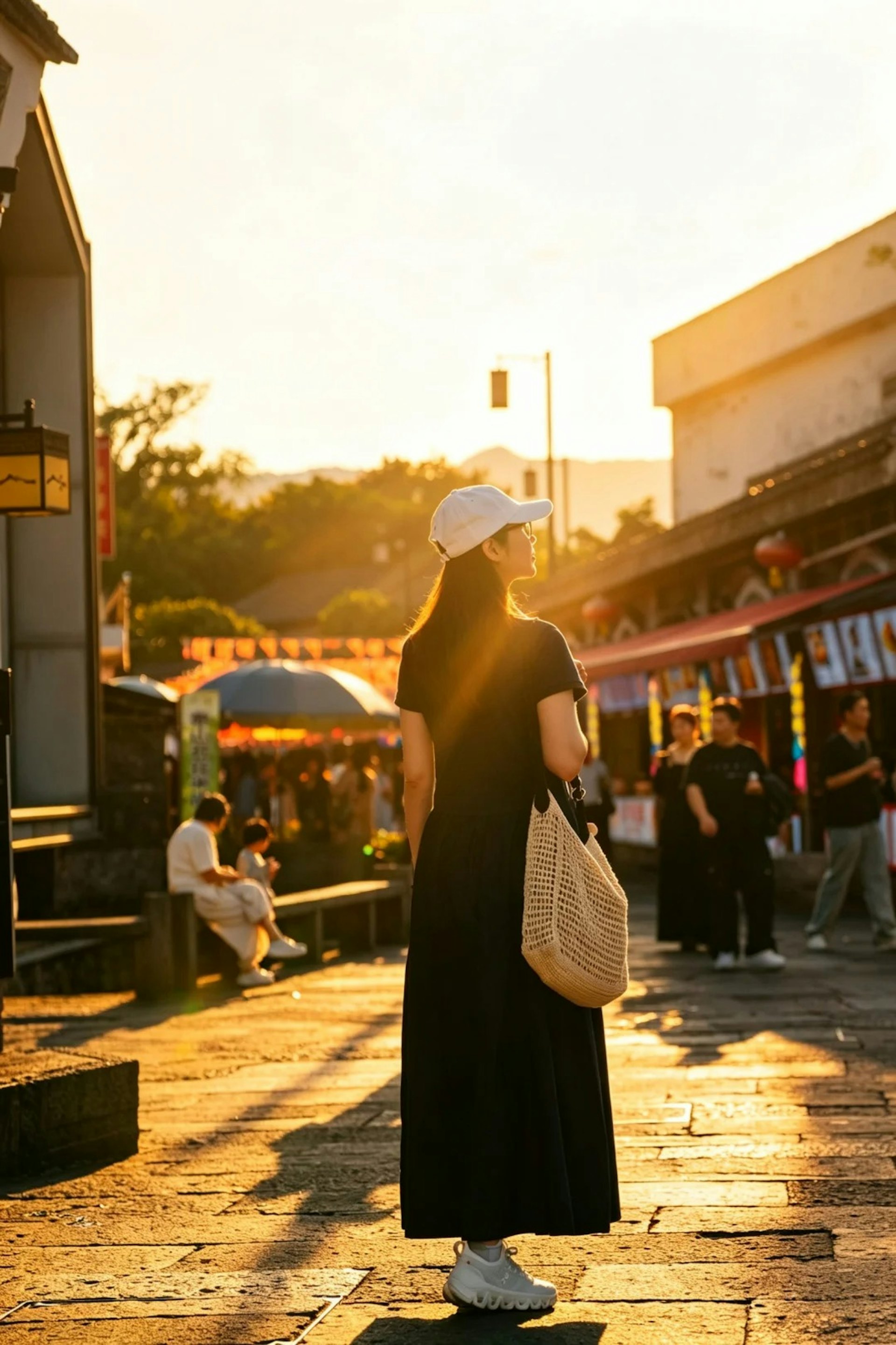 黄昏霞光下的万绮雯身形依然纤细,优雅剪影尽显女神气场。(小红书照片)