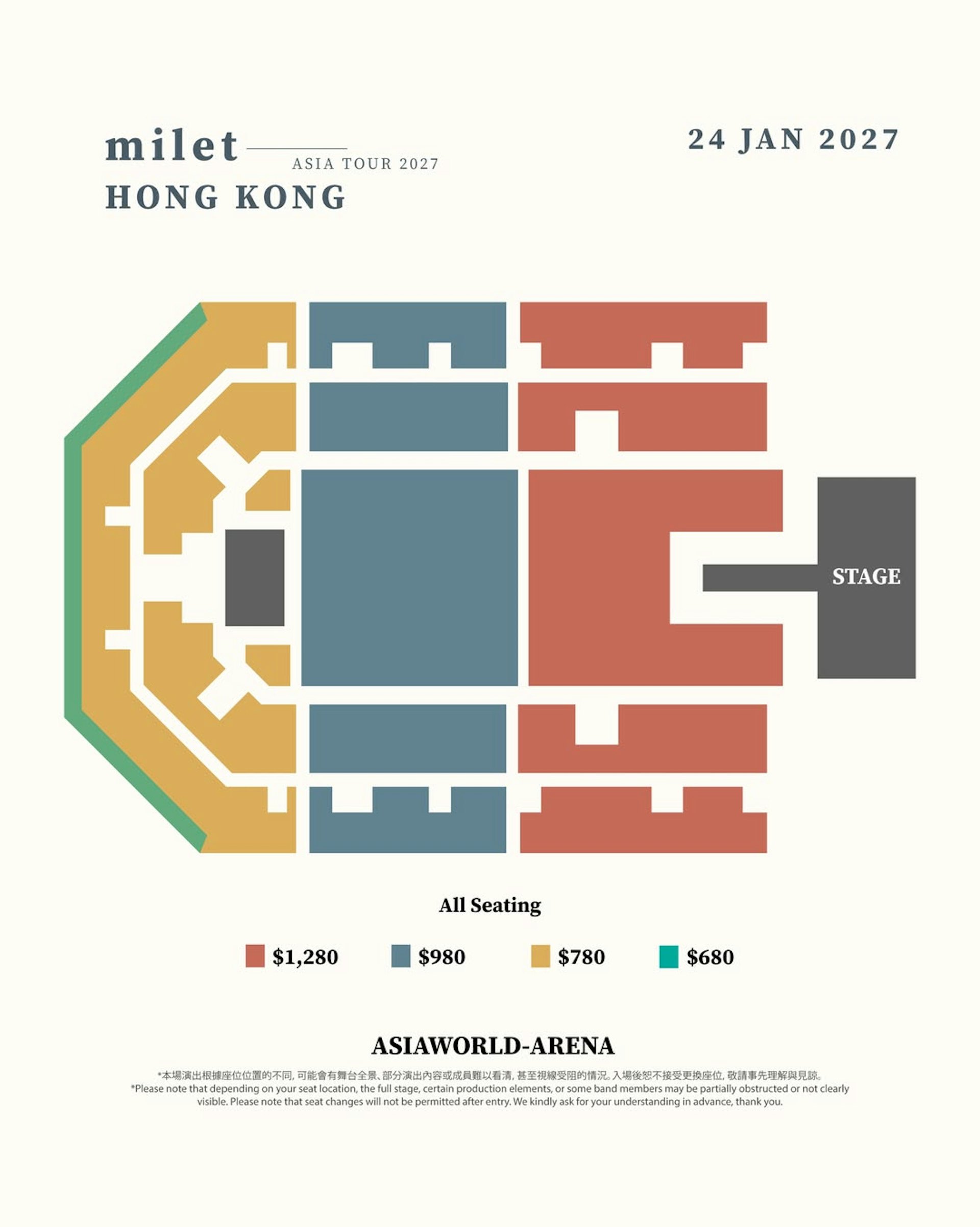 【milet Asia Tour 2027 - Hong Kong 香港站】座位表(IG@clockenflap)