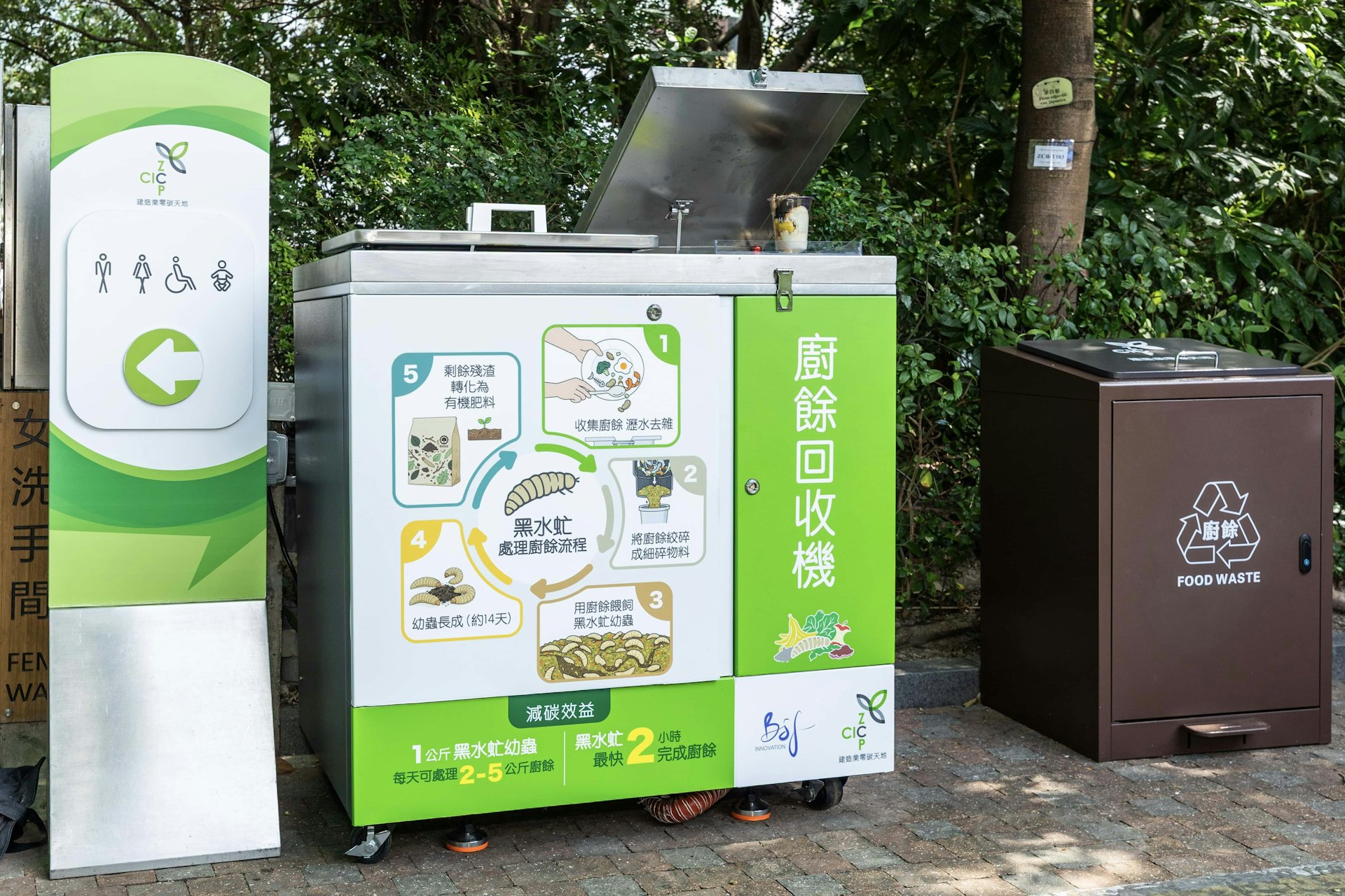 BSFI于零碳天地设置黑水虻厨余机,鼓励公众参与厨余回收及资源循环。