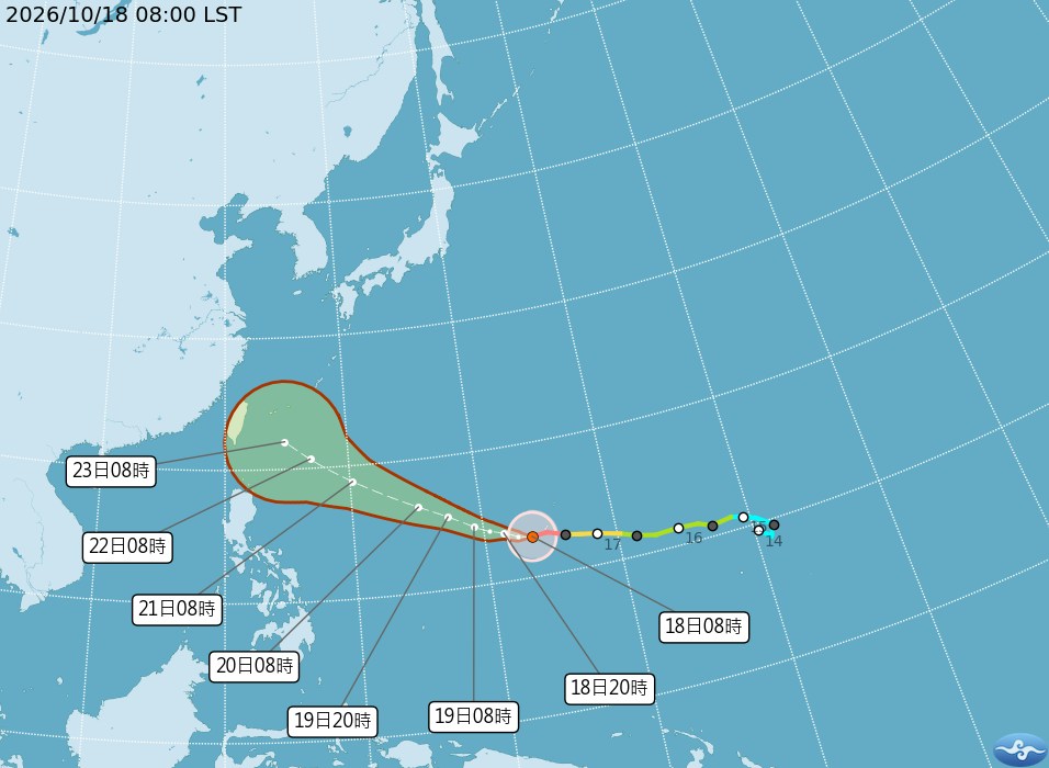 台风「蔷琵」持续增强,逐渐向台湾以东海域靠近。