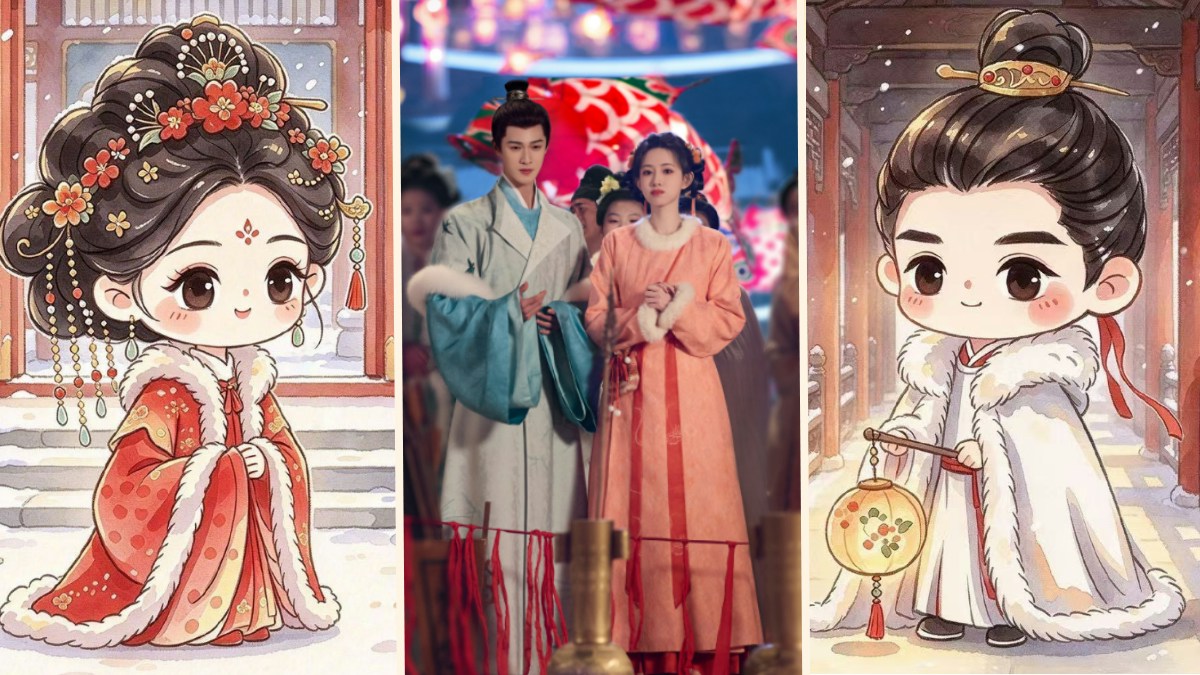 『尚公主』のQ版イラストに描かれた暮晚搖と言尚。中央には二人のドラマ場面も配置されている