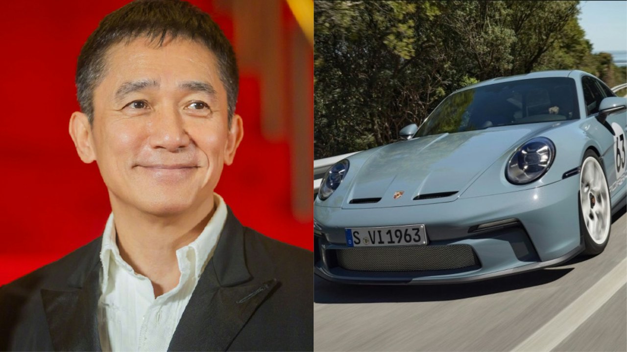 トニー・レオンのポートレートと、海岸ブルーのポルシェ911 S/T