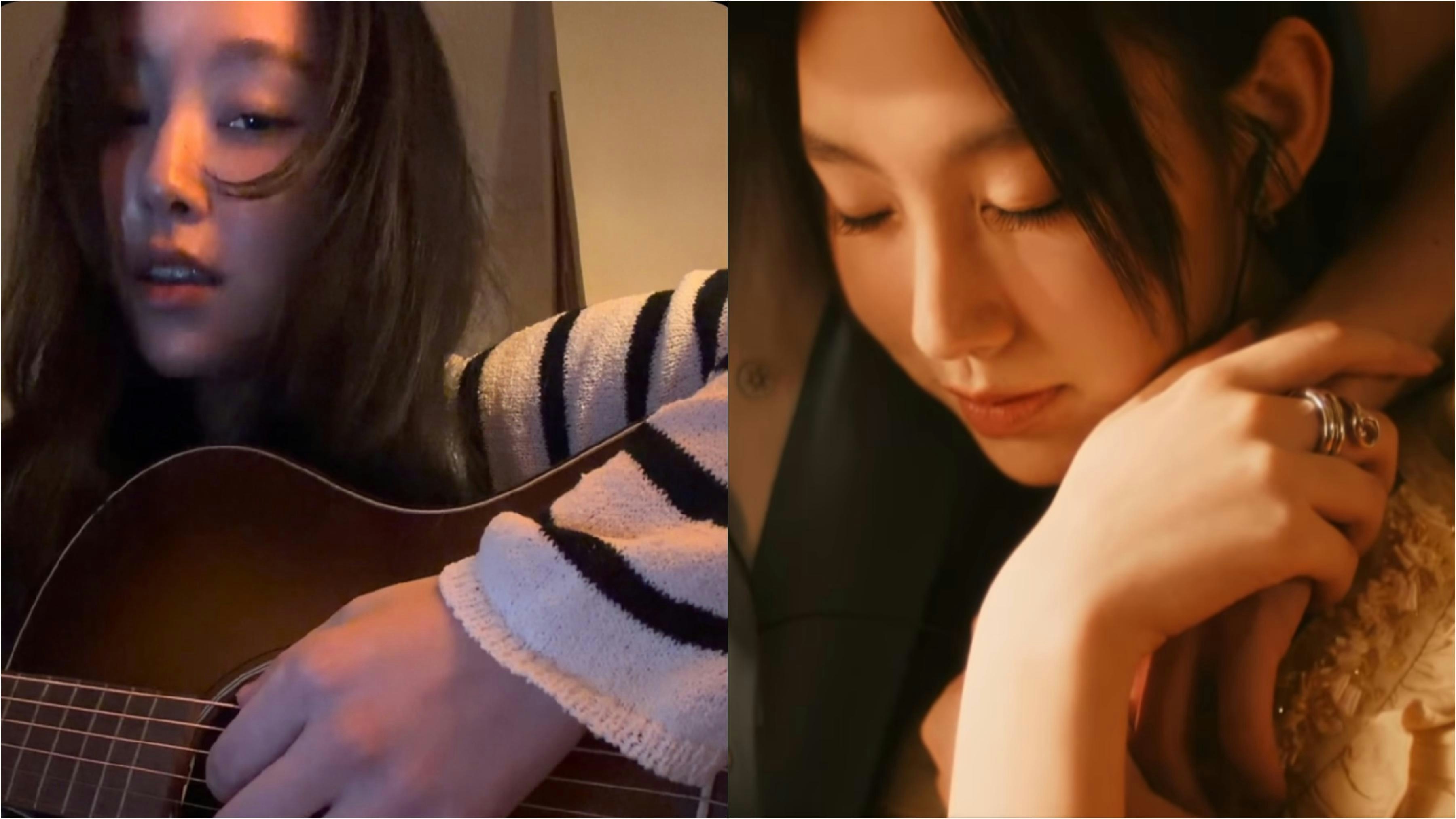 炎明熹が自宅でギターを抱えて新曲を弾き語りする様子と、楽曲のイメージ写真