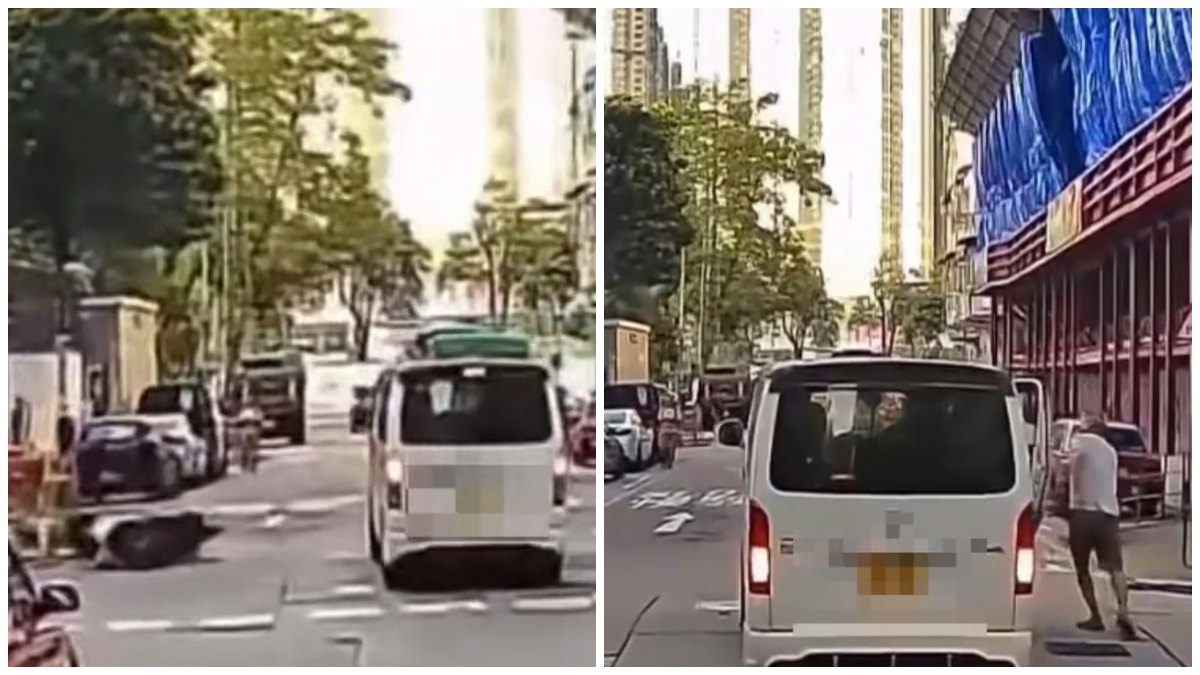 車cam|長沙灣客貨車疑無視讓路標誌撞飛電單車 鐵騎士拋起仆倒