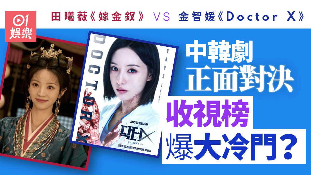 『嫁金釵』の田曦薇と『Doctor X』のキム・ジウォンを並べた、両作のNetflixランキング競争を伝える香港01の画像