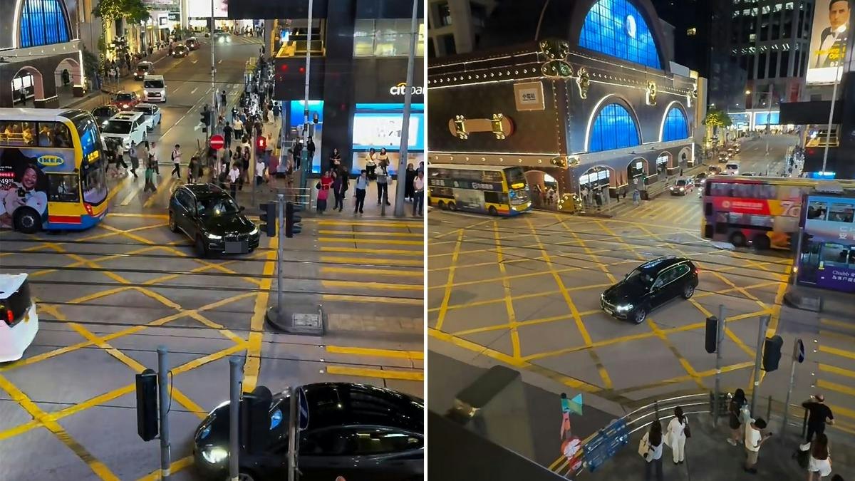 LV中環「篋牆」旗艦店對開 兩地牌寶馬違例左轉擬駛走阻路|有片