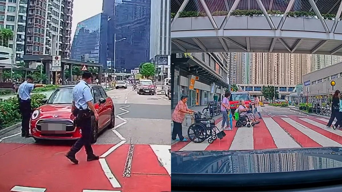 車cam|啟德沐翠街私家車逆線圖衝斑馬線 場面驚險遭警截停斷正