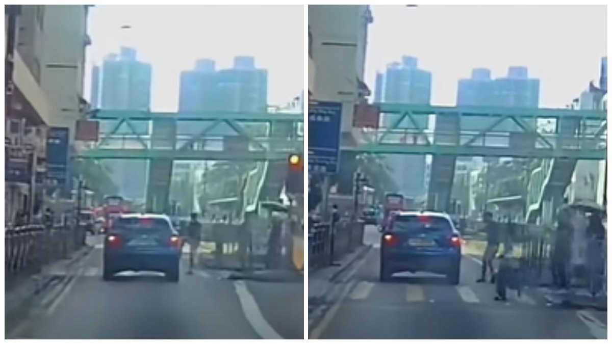 車Cam|元朗私家車衝紅燈 過路男險被撞怒踢車身 與司機理論