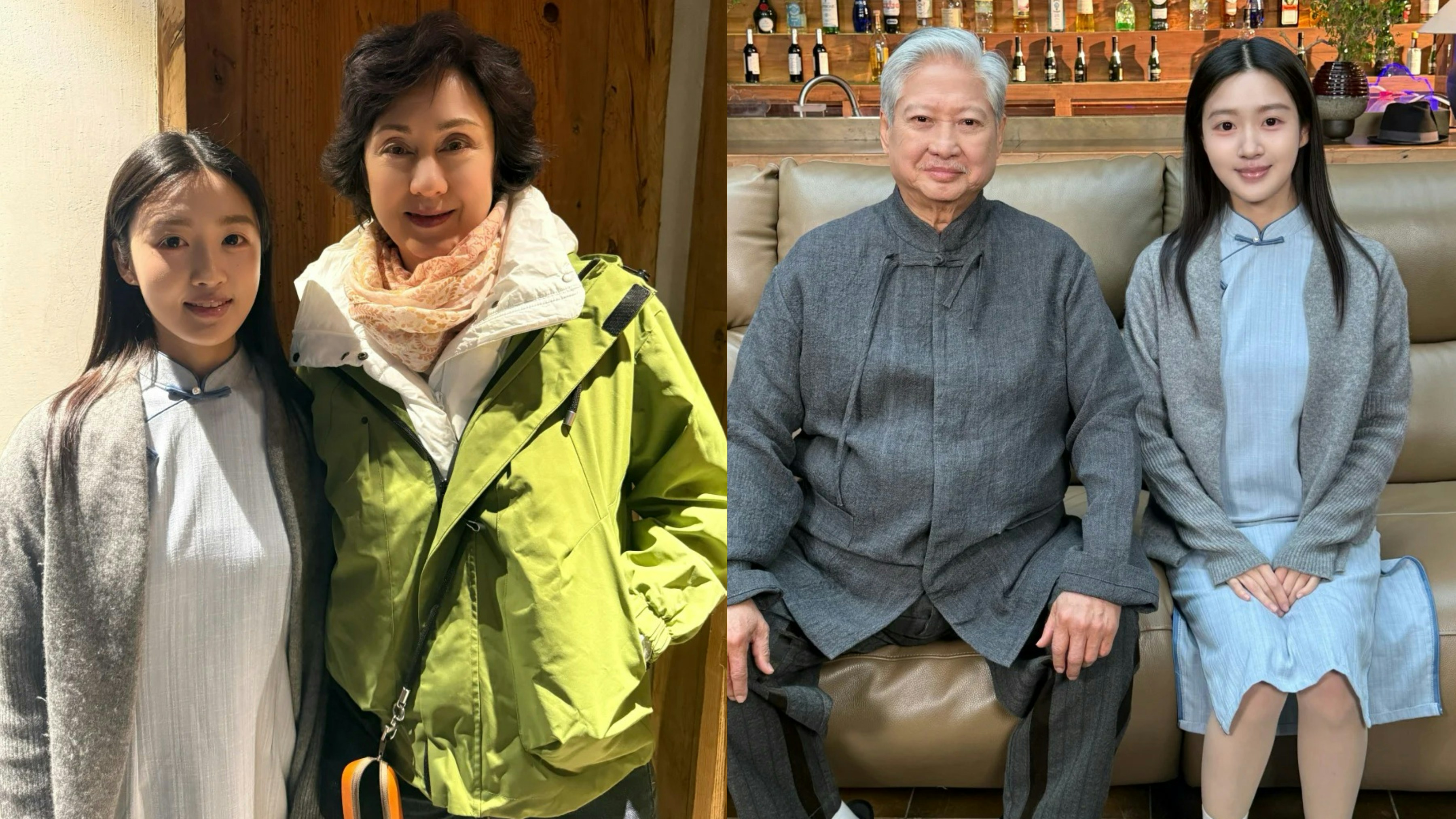 香港01掲載の訪問者撮影写真を並べたコラージュ。右側は店内の椅子に座る洪金寶。