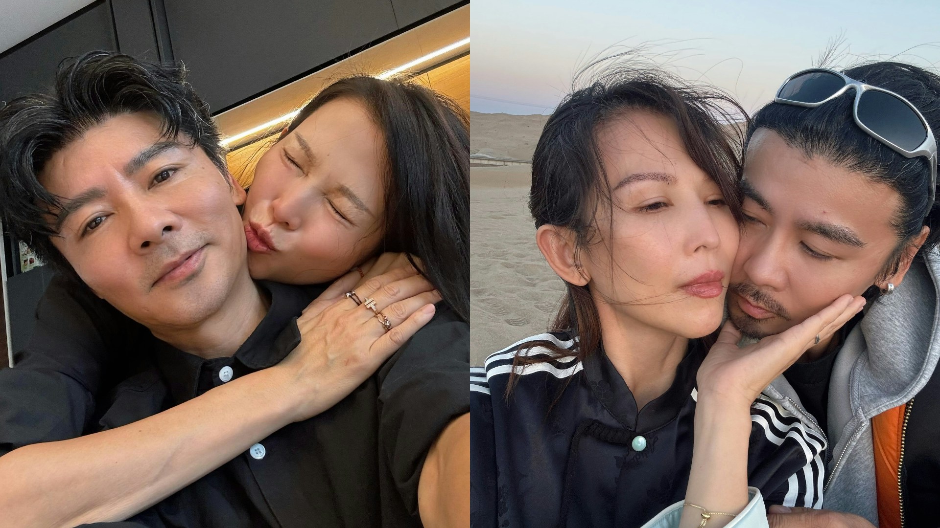 蔡少芬と張晉が頬を寄せる自撮り写真を並べたコラージュ