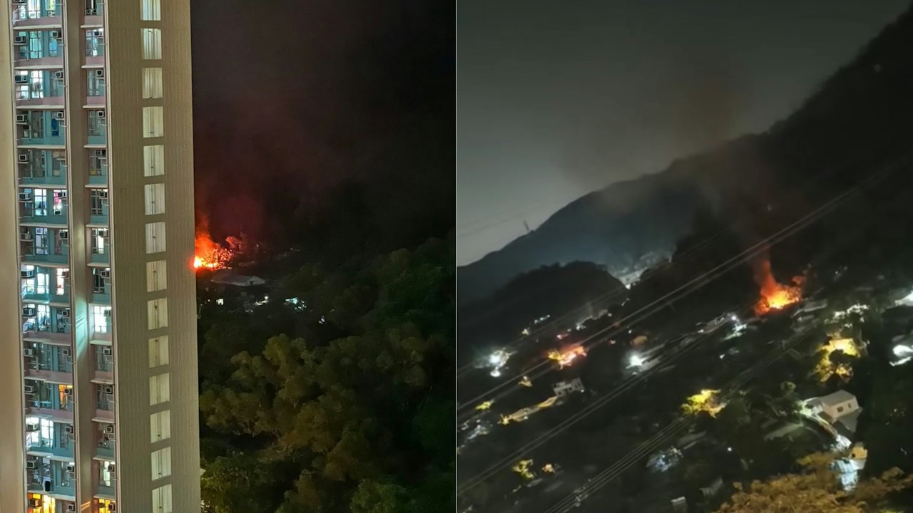 屯門虎地中村鐵皮屋陷火海 火勢猛烈冒濃煙 消防開喉灌救