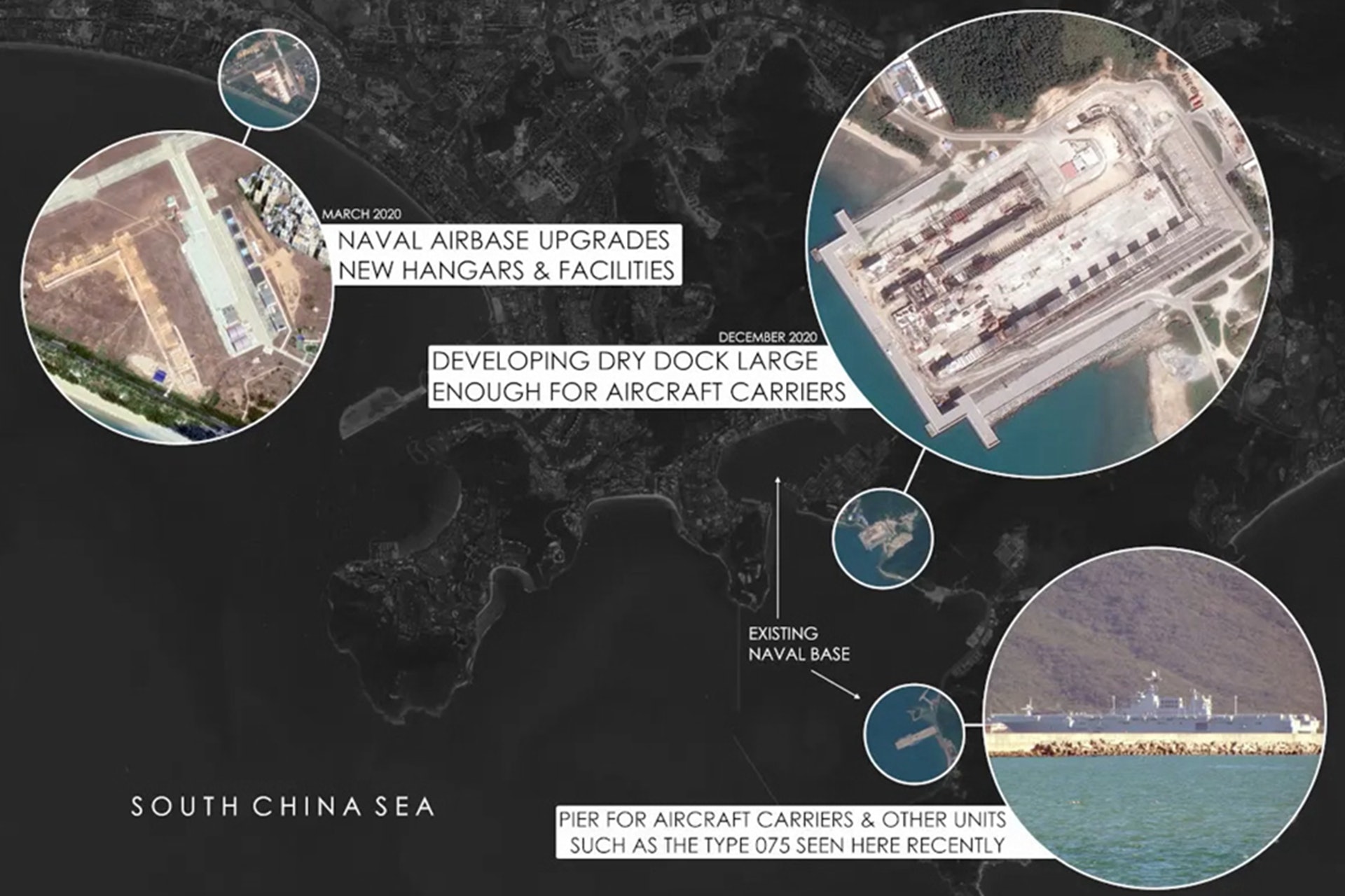 衛星圖片顯示三亞海軍基地的具體建設情況。(Twitter) 衛星圖片顯示三亞海軍基地的具體建設情況。(Twitter)