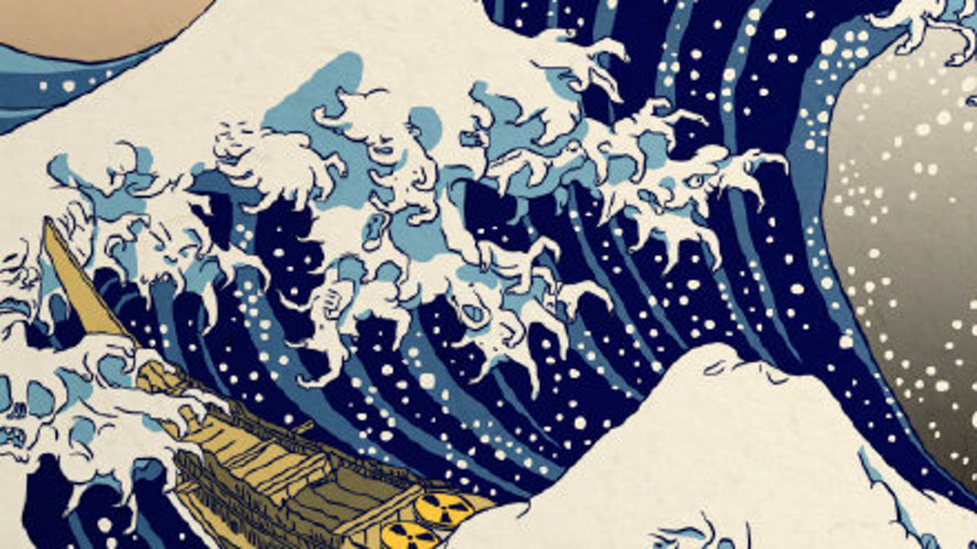 在經過改畫的《神奈氚衝浪中》畫作中,白色海浪猶如人類畸形的手指、扭曲的嬰兒、變異的海洋生物。(微博@一個熱愛學習的男孩) 在經過改畫的《神奈氚衝浪中》畫作中,白色海浪猶如人類畸形的手指、扭曲的嬰兒、變異的海洋生物。(微博@一個熱愛學習的男孩)